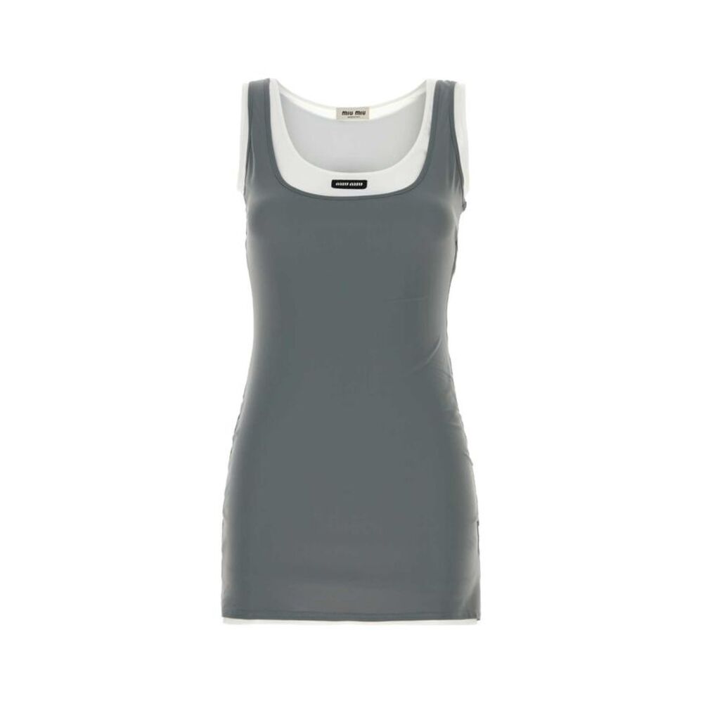 Miu Miu Women Grey Stretch Nylon Mini Dress